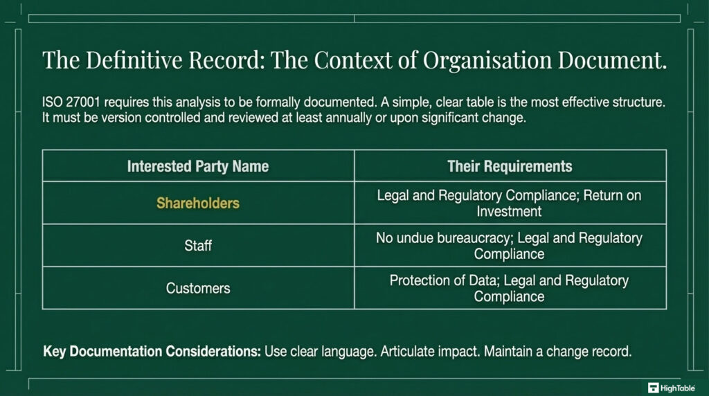 ISO 27001-2022 Clause 4.2 Understanding The Needs And Expectations of Interested Parties Explained - how to document it - 10