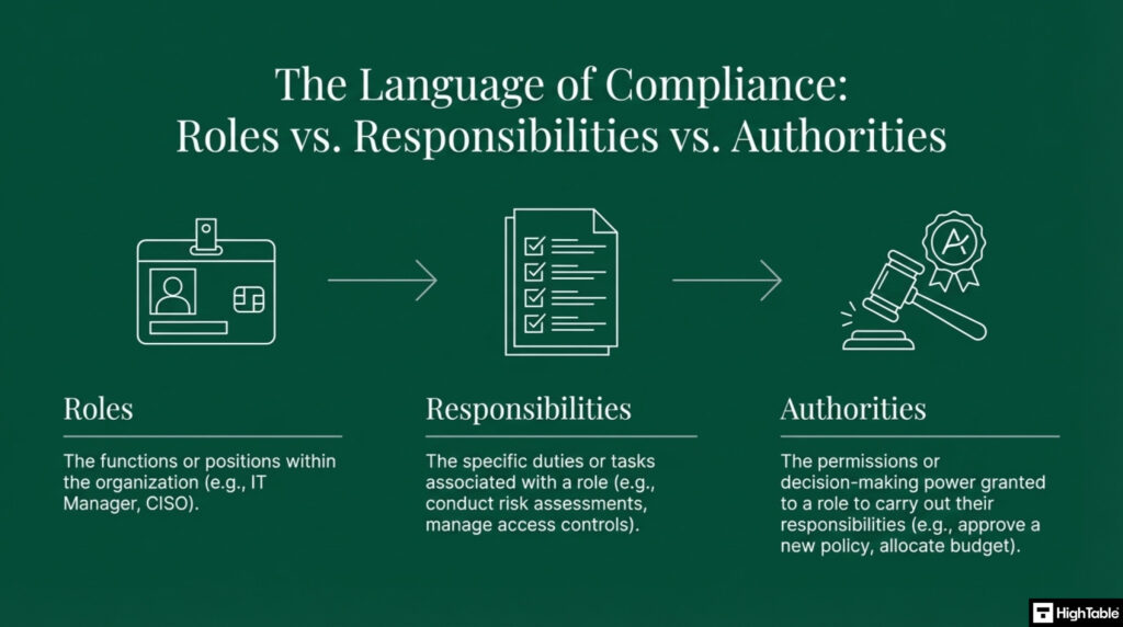 ISO 27001 Clause 5.3 Organisational Roles, Responsibilities and Authorities key terms defined