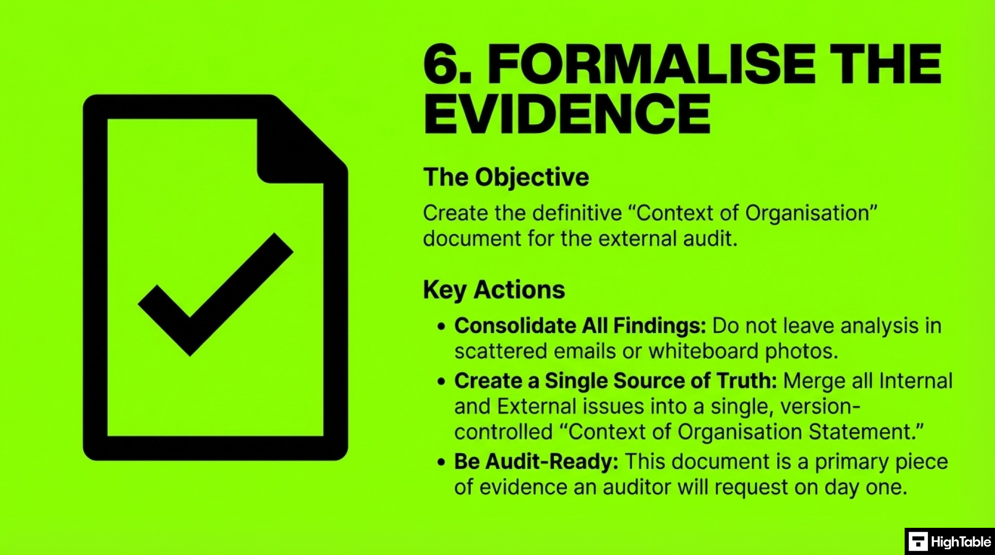 ISO 27001 Clause 4.1 Implementation Checklist - formalise the evidence
